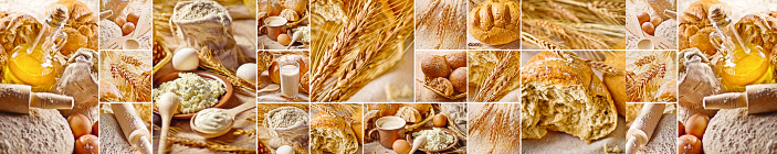 Скинали для кухни. Хлеб, колосья, мука, тесто.