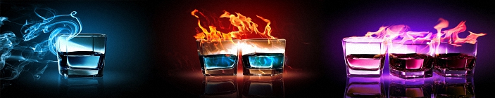 Скинали. Бокалы с напитком. Огонь.